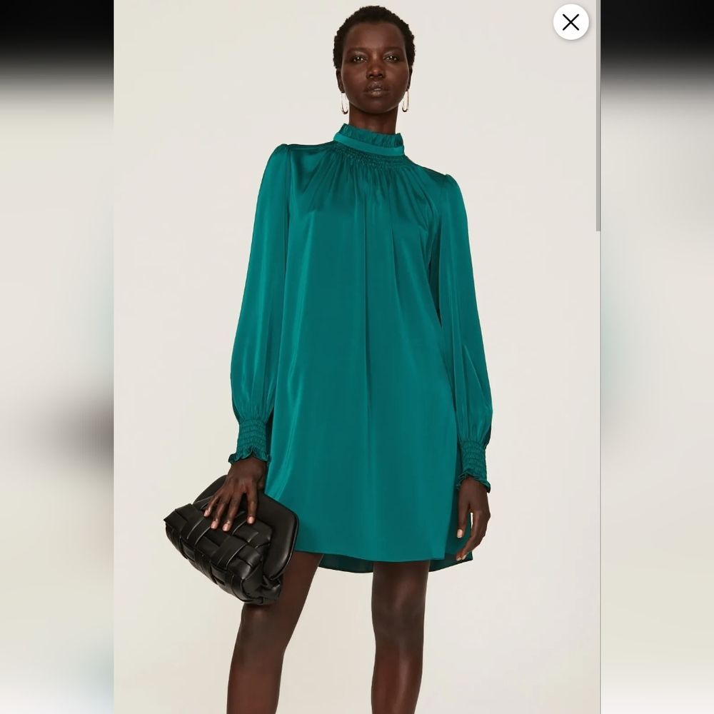 Adam Lippes Green Mock Neck Satin Dress Size 12